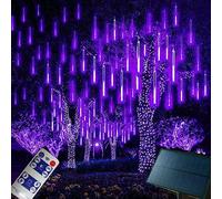 LIQS Solar Meteor Shower Lights, 30cm 10 Tubi 360LED con Caduta Remota Goccia di Pioggia Cascading Icicle Fairy Lights, Decorative Rain String Lights per la Decorazione (Viola)