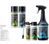 LIQUI MOLY Bicicletta Glanz-Sprühwachs + Detergente Pulitore Catena + Tyre Fix