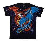 Liquid Blue Maglietta Fantasy Dueling Dragons all Over Print T-Shirt, Nero, L Uomo