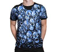 Liquid Blue Skull Pile Blue Fantasy all Over Print Short Sleeve T-Shirt Canottiera, Nero, XL Unisex-Adulto