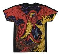 Liquid Blue T-Shirt a Maniche Corte con Stampa Dragon Vintage all Over, Nero, XXL Unisex-Adulto