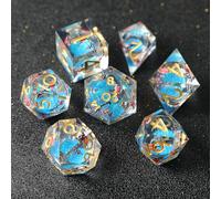 Liquid Core DND - Set di 7 dadi in resina sintetica con bordi affilati per dungeon e dragon, RPG D20 D12 D10 D8 D6 D4, dadi Koi Pesce Oceano Tematico D&D