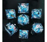 Liquid Core DND - Set di 7 dadi in resina sintetica con bordi affilati per dungeon e dragon, RPG D20 D12 D10 D8 D6 D4, farfalla tematica D&D gioco di ruolo