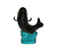 LIQUIDAZIONE - Scultura Koi in lacca blu metallizzato con base nera