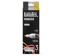 Liquitex 3699482 Marker multisuperficie con punte durevoli e base ad acqua a rapida asciugatura - colori vivaci - Set Tocchi di Colore (Nero, Argento e Oro), 3 x 2 mm