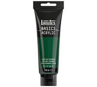 Liquitex 8870029 Basics - Pittura acrilica, Pigmenti per artisti monopigmentati, Resistente alla luce, durevole nel tempo, Finitura satinata, Tubo da 118 ml - Verde Scuro Permanente
