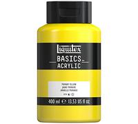 Liquitex 8870339 Basics - Pittura acrilica, Pigmenti per artisti monopigmentati, Resistente alla luce, durevole nel tempo, Finitura satinata, Flacone da 400 ml - Giallo Primario