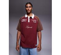 Liquor N Poker - Polo oversize bordeaux con logo, maniche e colletto a contrasto-Rosso XL