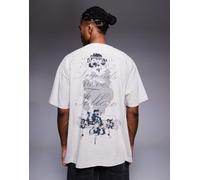 Liquor N Poker - T-Shirt comoda con grafica distorta a tema amore lavaggio color pietra-Blu L