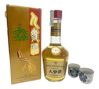 Liquore di Ginseng Cinese 700ml, liguore di Ginseng Cinese 33% Alcool, con vera radice di ginseng, più 2 tazzine in ceramica