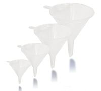 Liqvee Imbuto trasparente in 4 diverse misure (122, 101, 76 e 50 mm) in plastica per uso alimentare atossico per riempire bottiglie o contenitori con supporti, imbuto da cucina ideale per garage e
