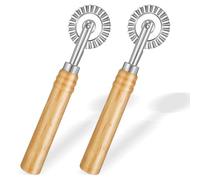 LIQWEI 2 ruote tagliapasta, per pasta e pasta da pasticceria, ravioli, con manico lungo in legno, per ravioli, pasta, gnocchi, lasagne, pierogi