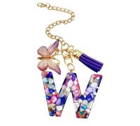 Liqzirtu Ciondolo con manico a tazza, ciondolo a forma di lettera con farfalla e nappa, ciondolo moderno alla moda per zaino, portachiavi con iniziale per ragazze, scuola, lavoro, palestra all'aperto