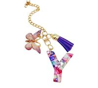 Liqzirtu Ciondolo con manico a tazza, ciondolo a forma di lettera con farfalla e nappa, ciondolo moderno alla moda per zaino, portachiavi con iniziale per ragazze, scuola, lavoro, palestra all'aperto