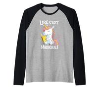 Lire C EST Magique Licorne Lecture Enfants Francais Maglia con Maniche Raglan