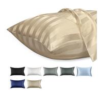Lirex Set di 2 Federe in Raso 40x80cm, Protezione Capelli e Pelle & Antirughe, Chiusura a Cerniera, Strisce Cachi