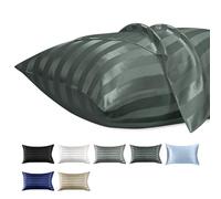 Lirex Set di 2 Federe in Raso 50x90cm, Protezione Capelli e Pelle & Antirughe, Chiusura a Cerniera, Strisce Grigio Scuro