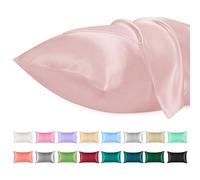 Lirex Set di 2 Federe in Raso, Decorativi Morbido Tinta Unita Quadrate Federe Cuscini Federa di Satin per Cuscino Senza Rughe Resistente Allo Sbiadimento Traspirante (Rosa Chiaro, 50 x 80 cm)