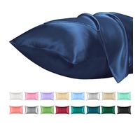 Lirex Set di 2 Federe in Raso, Decorativi Morbido Tinta Unita Quadrate Federe Cuscini Federa di Satin per Cuscino Senza Rughe Resistente Allo Sbiadimento Traspirante (Blu Navy, 50 x 90 cm)