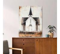 LIRHIQYGF Decorazione murale per cappella, stampa su tela per chiesa, croce e campanile in stile rustico cristiano, dipinto su tela (50x70 cm/con cornice)