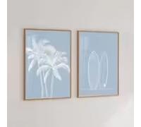 LIRHIQYGF Poster moderni con soggetti tropicali e costieri, interessanti poster con tavole da surf per decorare soggiorno e camera da letto (60x90cmx2/Cornice interna)