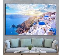 LIRHIQYGF Quadro su tela con immagine di Santorini, Grecia, raffigurante un edificio con la cupola blu e un paesaggio marino, ideale per una decorazione moderna della casa (80x120 cm/senza cornice).