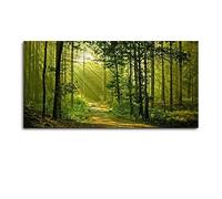LIRHIQYGF Quadro su tela con paesaggio boschivo illuminato dal sole del mattino, ideale per camera da letto o per arredare la casa in stile rustico e realistico (70x140 cm/senza cornice)