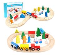 LiRiQi Pista Treno in Legno, 33 pezzi Giocattolo per ferrovia in legno per bambini, Pista Macchinine giochi, Pista Trenino Legno Creativo, Giocattolo Educativo Rgali per ragazze ragazzi 3 4 5 6 anni