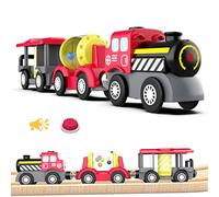 LiRiQi Treno a Vapore a Batteria, Locomotiva ad Azione, Treno Elettrico per Bambini, Auto Giocattolo, potente treno motore compatibile con Thomas, Brio, binari in legno e treno