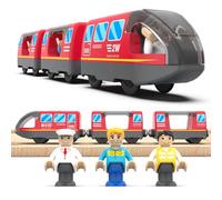 LiRiQi Treno Elettrico per Bambini, Locomotiva ad Azione a Batteria Rail Treno passeggeri, Auto Giocattolo compatibile con Thomas Brio, Giocattolo Regali per Ragazze Ragazzi 3 4 5 6 7 anni, Rosso