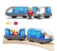 LiRiQi Treno Elettrico per Bambini, Locomotiva ad Azione a Batteria, Rail Treno passeggeri, Set di proiettili per Motore Compatibile con Thomas e Brio, ecc., Giocattolo educativo Regali Bambini, Blu