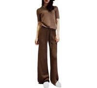 LIROMA Pantaloni da Donna Invernali in Maglia A Gamba Larga, Pantaloni da Salotto Casual in Maglia A Costine in Misto Lana Pantaloni A Gamba Dritta Eleganti Pantaloni A Palazzo con Coulisse A Vita al