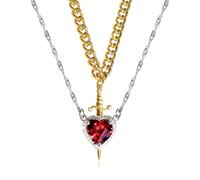 LiRRvb Collana doppia con spade e spade che offre una miscela di personalità e significato per la moda in avanti giovanile cuore e spade collana set, One Size, come descritto, come descritto