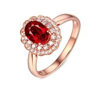 Lirzxin Anelli 925 Donna Argento, Anello Fidanzamento Donna Elegante Fiore con 0.6ct Ovale Rubino Rosso Sintetico e Moissanite Anello per Fidanzata, Sposa Oro Rosa Misura 18,5