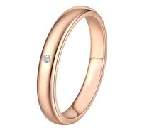 Lirzxin Anelli Amicizia Oro Rosa 14K, Anello Matrimonio Donna Diamante Sintetico Solitario Semplice Rotondo da 0.02ct Anello per Mamma, Fidanzata, Sposa Oro Rosa Misura 27