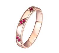 Lirzxin Anelli Amicizia Oro Rosa 9K, Anello Nuziale Donna Semplice Design Strisce con Rubino Rosso Sintetico Rotondo Anello per Fidanzata, Sposa Oro Rosa Misura 16