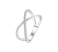 Lirzxin Anelli Anniversario Donna, Anello di Matrimonio Oro Bianco 9K Semplice Design A Croce con Moissanite Rotonda Anello Fidanzamento Matrimonio Oro Bianco Misura 15