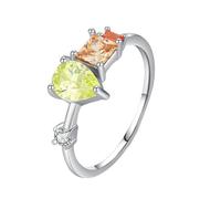 Lirzxin Anelli Anniversario Donna, Anello Nuziale Oro Bianco 18K Delicato 1ct Peridoto A Goccia con Moissanite Rotonda Anelli Fidanzamento Matrimonio Oro Bianco Misura 17