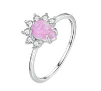 Lirzxin Anelli di Matrimonio Donna, Anello Donna Oro Bianco 9K Design Fiore 1ct Goccia D'Acqua Opal e Moissanite Rotonda Fedi Nuziali Oro Bianco Misura 15