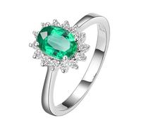 Lirzxin Anelli di Matrimonio Donna, Anello Oro Bianco 18K Classico Fiore 0.45ct Ovale Smeraldo Verde Sintetico e Moissanite Anello per Mamma, Fidanzata, Sposa Oro Bianco Misura 22