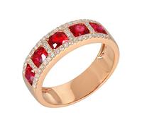 Lirzxin Anelli di Matrimonio Oro Rosa 9K, Anello Fedina Donna Fila Brillante Lusso Rubino Rosso Sintetico Ovale da 1.7ct e Moissanite Anelli per Fidanzata, Sposa Oro Rosa Misura 8