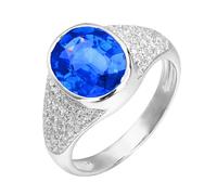 Lirzxin Anelli Donna Argento 925, Anello Fedina Donna Largo Lusso Zaffiro Blu Sintetico Ovale da 3.47ct e Moissanite da 0.42ct Anello per Mamma, Fidanzata, Sposa Argento Misura 11