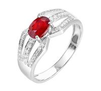 Lirzxin Anelli Donna Argento Sterling 925, Anello Fede Nuziale Donna Rubino Rosso Sintetico Ovale da 0.97ct e Moissanite da 0.2ct Anelli per Fidanzata, Sposa Argento Misura 22