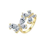 Lirzxin Anelli Donna Oro Giallo 9K, Anelli Fidanzamento Donna Design Farfalla Regolabile con Goccia D'Acqua e Moissanite Rotonda Anello per Mamma, Fidanzata, Sposa Oro Giallo Misura 20