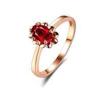 Lirzxin Anelli Fedina Donna, Anello Fidanzamento Oro Rosa 18K Fiore Semplice Solitario Rubino Rosso Sintetico Ovale da 0.5ct Anelli per Fidanzata, Sposa Oro Rosa Misura 6,75