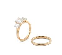 Lirzxin Anelli Fidanzamento, Anello Donna Oro Giallo 18K 750 Set da 2 Pezzi Semplice Impilabile Moissanite Rettangolare Anelli Donna Semplici Oro Giallo Misura 20