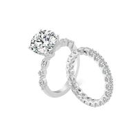 Lirzxin Anelli Matrimonio, Anello Oro Bianco Donna 14K Set da 2 Pezzi Classico Eternità Fila con A 4 Punte Moissanite Rotondo da 3ct Anelli Fidanzamento Donna Oro Bianco Misura 12
