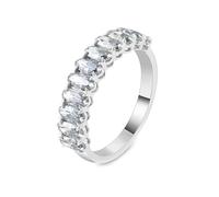 Lirzxin Anelli Matrimonio Donna, Anello Eternity Oro Bianco 18K Semplice Mezza Eternità con Moissanite Ovale Anelli Donna Vintage Oro Bianco Misura 21