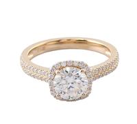 Lirzxin Anelli Matrimonio Donna, Anello In Oro Giallo 18K Halo Mezza Eternità con A 4 Punte Moissanite Rotondo da 1ct Anelli Donna Fidanzamento Oro Giallo Misura 15