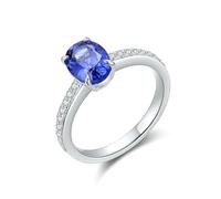 Lirzxin Anelli Matrimonio Donna, Anello Oro Bianco Fidanzamento 9K Mezza Eternità con A 4 Griffe Zaffiro Sintetico Ovale da 1.75ct e Moissanite Anelli Donna Vintage Oro Bianco Misura 22